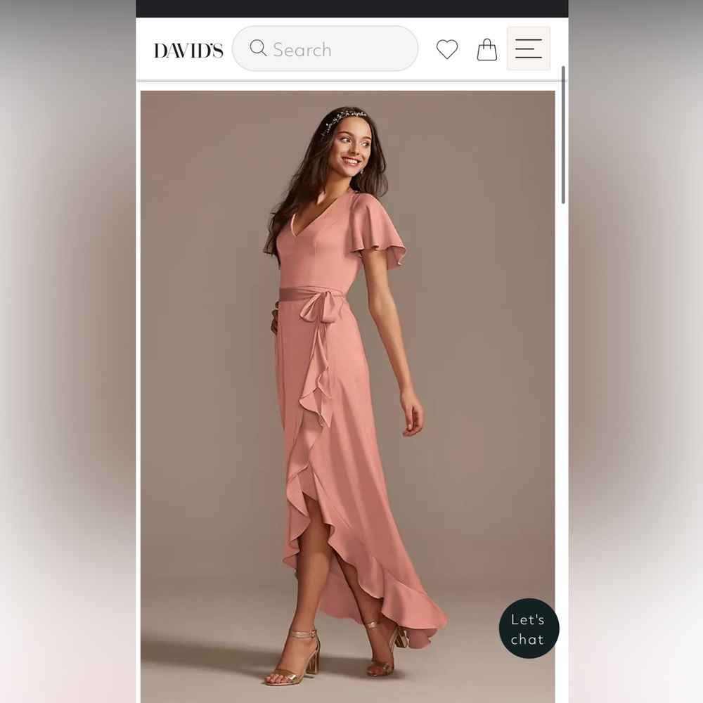 David’s Bridal Flutter Sleeve Crepe Satin Ruffle Bridesmaid Dress
STYLE# F20209
